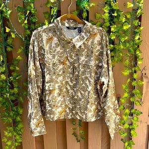 🦒NWT/Safari linen blend safari shirt jacket. Khaki/light olive color. 1X